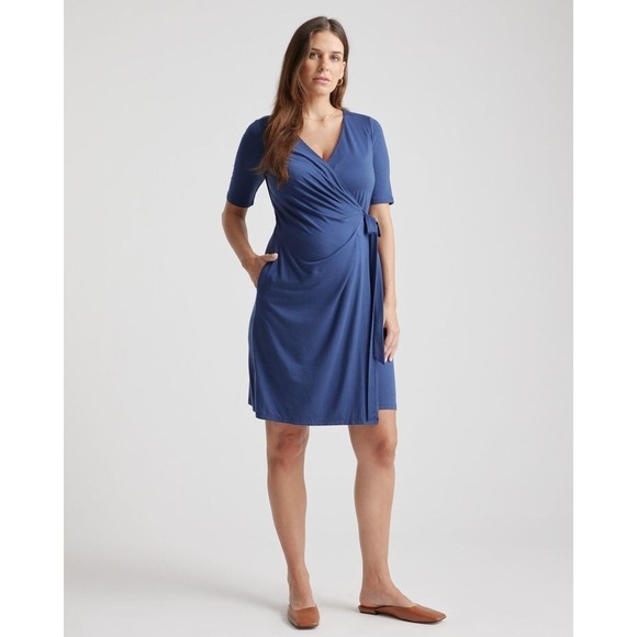 Quince Dresses & Skirts - Quince Women's Navy Tencel Jersey Maternity & Nursing Wrap Dress Size Medium NWT